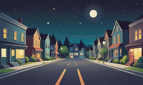 Premium Photo | Cartoon suburban town street at night