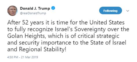 President Trump Its Time To Fully Recognise Israeli Sovereignty Over Golan Jewish News