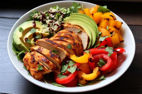 Premium Photo Nutrientrich Buddha Bowl Packed With Grilled Chicken