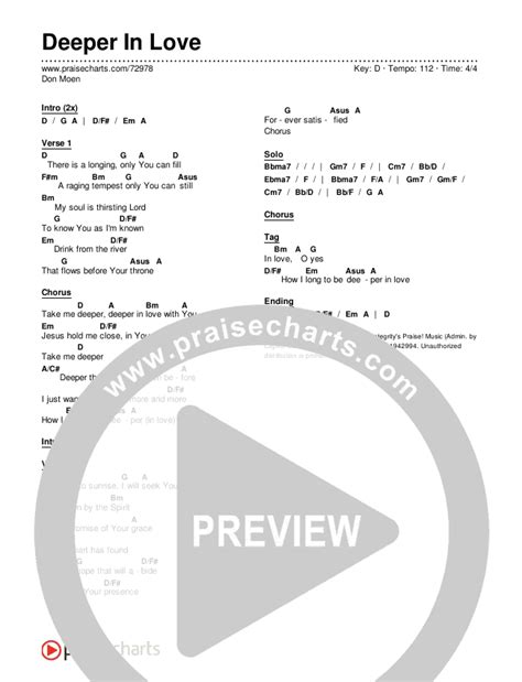 Deeper In Love Chords PDF (Don Moen) - PraiseCharts