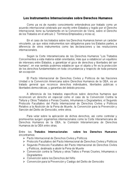 Los Instrumentos Internacionales Sobre Derechos Humanos Pdf Tratado