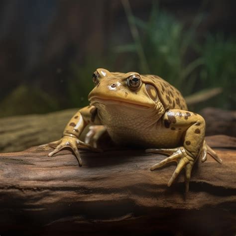 Um grande sapo marrom uma mancha preta no rosto está sentado em um