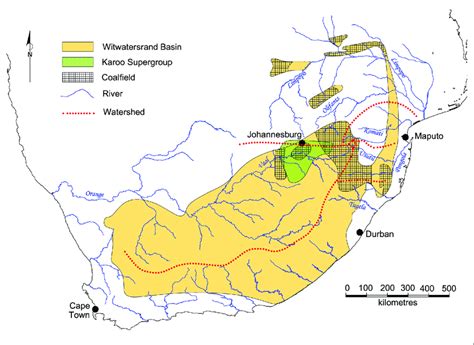 A Map Showing The Distribution Of Coal And Witwatersrand Basin Gold