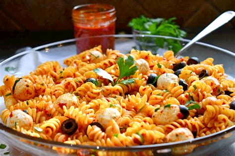 Pasta Salad With Roasted Red Pepper Dressing Cheftini