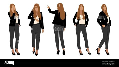 Set Of Business Woman Character In Different Poses Stock Vector Image