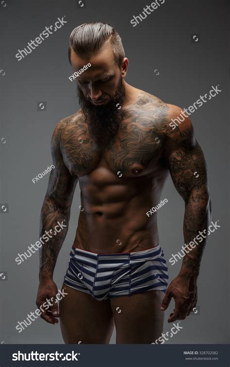 Muscular Nude Man Tattooed Body Isolated Stock Photo 328702082 Shutterstock