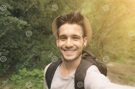 Handsome Man Taking A Selfie On Vacation In Summertime Stock Image