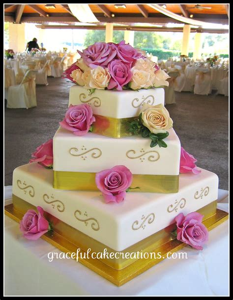 Ivory And Gold Square Wedding Cake Wedding Cake Graceful Cake