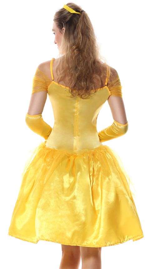 Adult Yellow Princess Belle Off Shoulder Midi Dress Role Play Cosplay