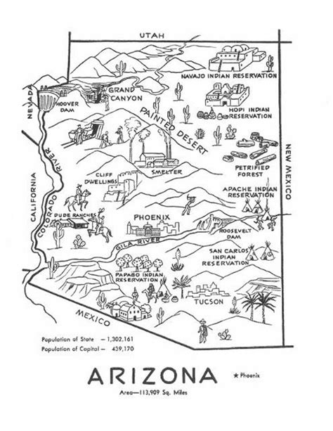 An Arizona Map Drawn In Black And White