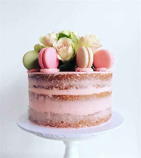 Pretty Macaron Semi Naked Cake Burnt Butter Cakes