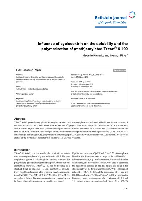 PDF Influence Of Cyclodextrin On The Solubility And The