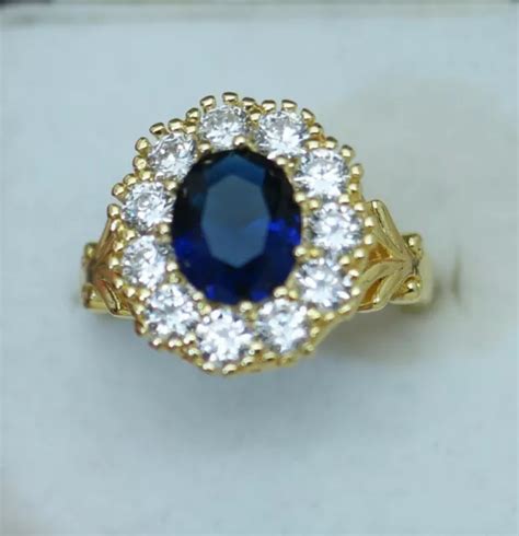 3 CT OVAL CUT LAB Created Blue Sapphire Halo Wedding Ring 14K Yellow