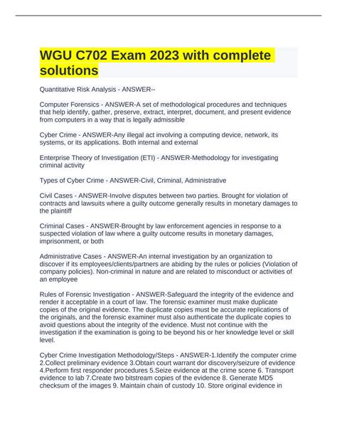 Solution Wgu C Exam With Complete Solutions Studypool