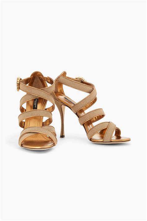 Dolce And Gabbana Embellished Metallic Leather Sandals The Outnet