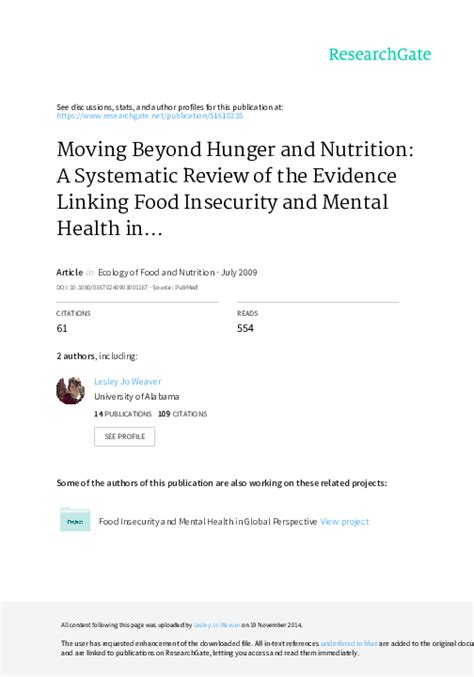 Pdf Moving Beyond Hunger And Nutrition A Systematic Review Of The