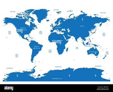 Mapa oceanográfico del mundo con etiquetas de océanos mares gaviletas