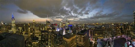 New York City Skyline, Aerial View at Night Stock Image - Image of ...