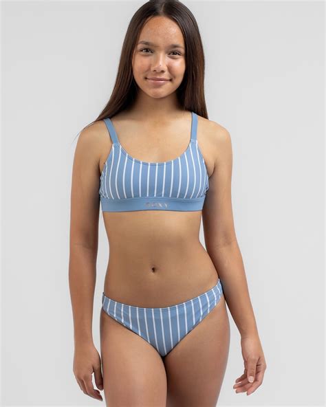 Shop Roxy Girls Sporty Spirit Bralette Bikini Set In Allure Peaceful