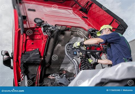 Truck Under Maintenance Stock Photo Image Of Horizontal 115655340