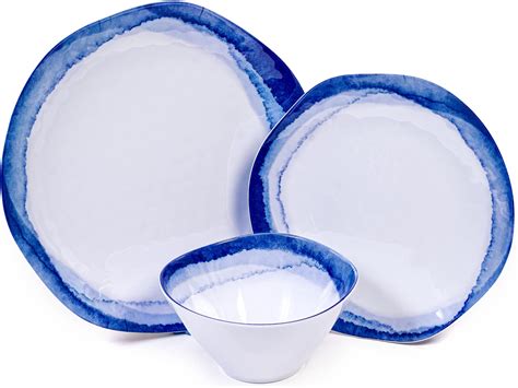 Amazon.com | Melamine 12 Piece Dinnerware Set (Blue & Green) - Suitable ...