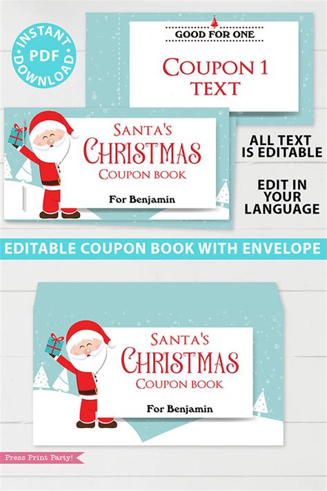 Christmas Coupon Book Printable Santa Press Print Party