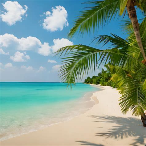 Una Palmera En Una Playa Con Un Cielo Azul Y Nubes En El Fondo Foto