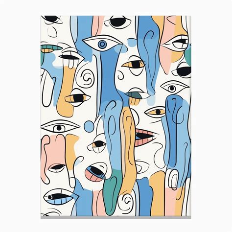 Blue Abstract Face Line Drawing Canvas Print By Essence Lines Fy