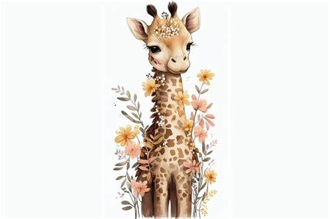 Giraffe With Flowers Spring Collection By Athena Thehungryjpeg