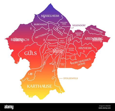 Koblenz City Map Germany De Labelled Rainbow Colored Illustration Stock