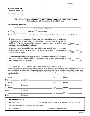 Fillable Online Placer Ca Certificate Of Corporation Registration As A