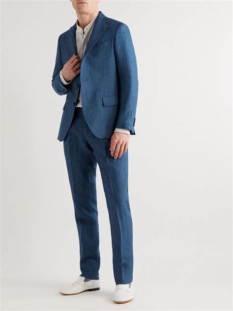 Mp Massimo Piombo Andy Unstructured Linen Suit Jacket Blue