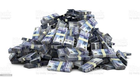 Big Pile Of 1000 Norwegian Krone Notes A Lot Of Money Over White