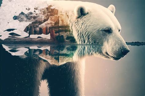 Polar Bear Suffer From Climate Change In Double Exposure Stock Photo