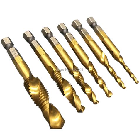 6pcs Titanium Coated Combination Drill Hss Tap Bit Metric Impact M3 M4