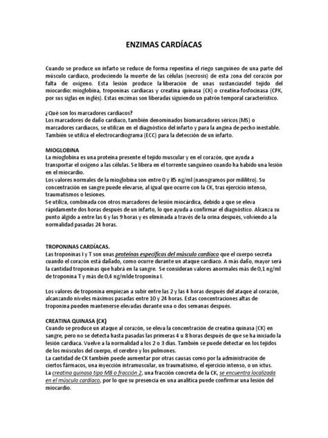 Enzimas Cardíacas Pdf Infarto De Miocardio Corazón