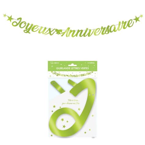 GUIRLANDE LETTRES METALLIQUE 6M JOYEUX ANNIVERSAIRE VERTE