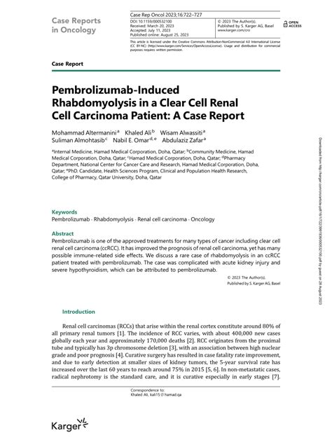 PDF Pembrolizumab Induced Rhabdomyolysis In A Clear Cell Renal Cell