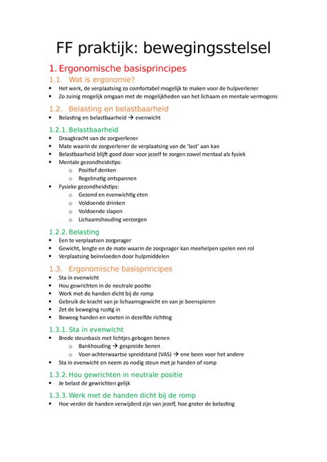 Ff Praktijk Bewegingsstelsel Samenvatting Ff Praktijk
