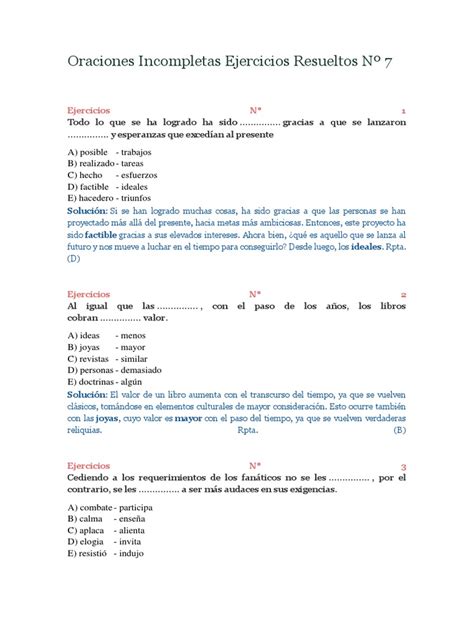 Oraciones Incompletas Ejercicios Resueltos 7 Pdf Nacionalismo