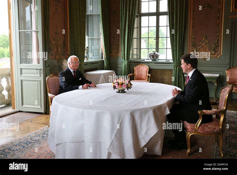 King Carl Gustaf Is Seen With The Speaker Of The Swedish Parliament