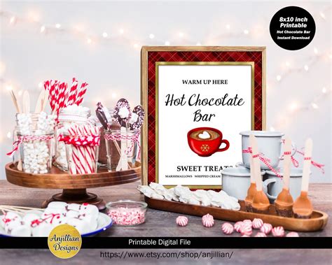 Instant Download Hot Chocolate Bar Sign Hot Cocoa Menu Winter Art Print Christmas Celebration