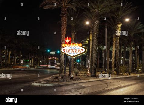 The downtown Las Vegas sign at night Stock Photo - Alamy