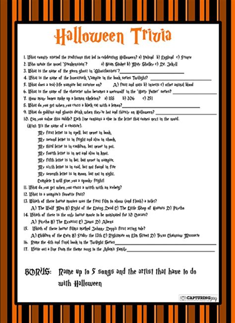 6 Halloween Trivia Worksheets and Games – Tip Junkie