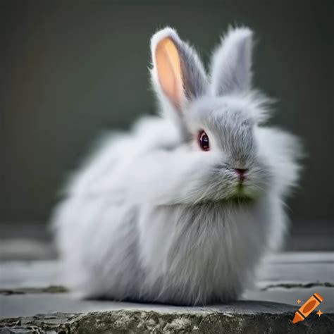 Fluffy Light Gray Angora Bunny On Craiyon