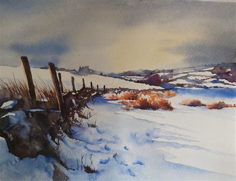 Snowy Landscape, Snow Watercolor, Winter Landscape Painting, Snow ...