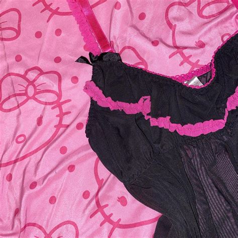 McBling Black And Pink Lace Babydoll Dress Lingerie Depop