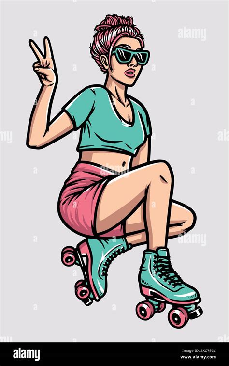 Young Woman On Roller Skates Stock Vector Image And Art Alamy