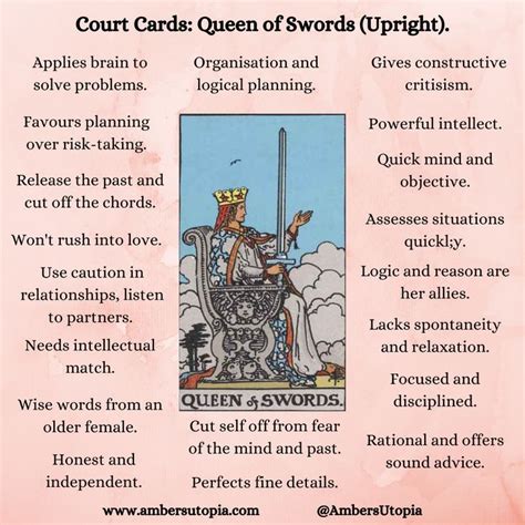 Queen Of Swords Upright Court Cards Tarot Card Meanings Tarot