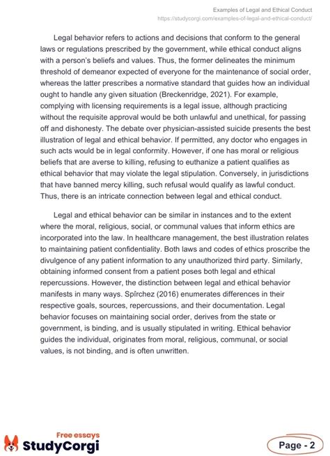 Examples Of Legal And Ethical Conduct Free Essay Example